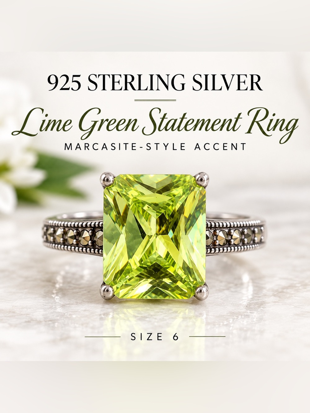 925 Silver Ring with Peridot Green like Stone ring. Stamped 925
